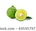 Kaffir lime with leaves on white background 69595797