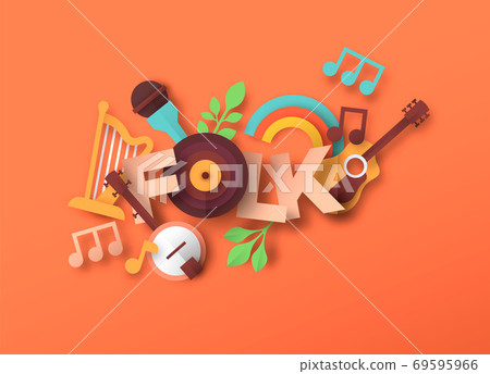 Folk music style papercut musical icon quote 69595966