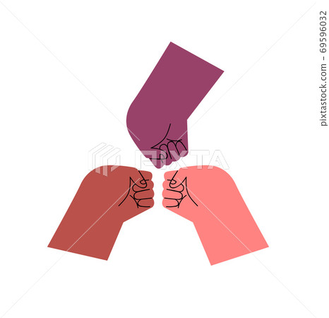 Diverse people hands fist bump isolated Diverse people hands fist bump isolated 69596032