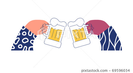 Two hands drinking beer glass toast isolated 69596034