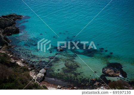 Beautiful view from the cliff on the blue sea. 69597130