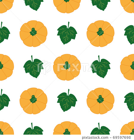 Colorful Pumpkins with leaves on a white background. Seamless vector pattern. Cute autumn illustrations for holiday decorations, festive cards, banners, wrappings, prints, fabrics, modern textiles. Colorful Pumpkins with leaves on a white background. Seamless vector pattern. Cute autumn illustrations for holiday decorations, festive cards, banners, wrappings, prints, fabrics, modern textiles. 69597698