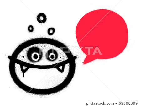 graffiti happy monster with textballoon sprayed over white graffiti happy monster with textballoon sprayed over white 69598399