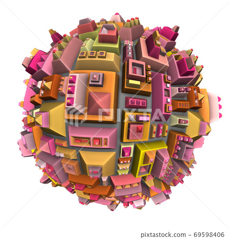 3d futuristic city ball in multiple color on white 3d futuristic city ball in multiple color on white 69598406