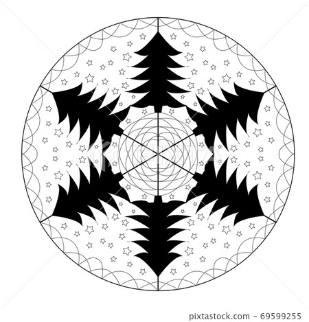 Christmas tree ornament with decorative items, Black and white. Zentangle patters. The design, textiles, posters, coloring book 69599255
