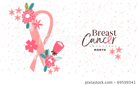 Breast cancer month pink floral ribbon cartoon card Breast cancer month pink floral ribbon cartoon card 69599341