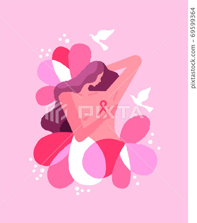 Breast cancer survivor woman with flowers isolated 69599364