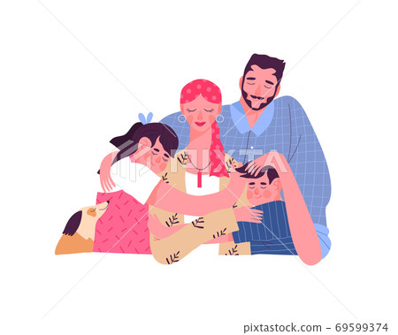 Happy family hugging mom with breast cancer 69599374