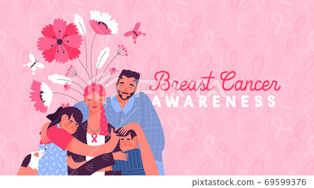 Breast cancer awareness card family hug together 69599376
