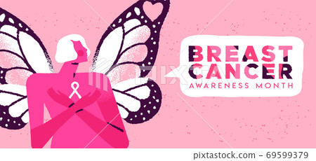 Breast cancer month card butterfly wing woman Breast cancer month card butterfly wing woman 69599379