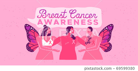 Breast cancer month card butterfly woman friends Breast cancer month card butterfly woman friends 69599380
