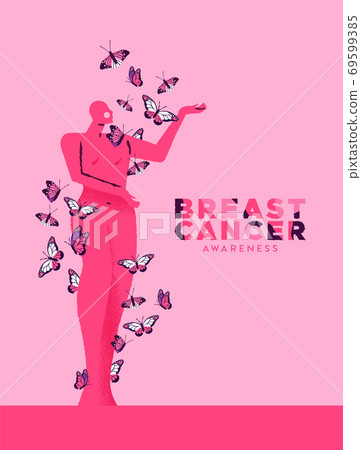 Breast cancer month pink butterfly woman card Breast cancer month pink butterfly woman card 69599385