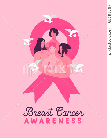 Breast cancer awareness card women friends hug Breast cancer awareness card women friends hug 69599387