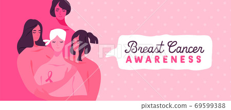 Breast cancer month banner women friends hug Breast cancer month banner women friends hug 69599388