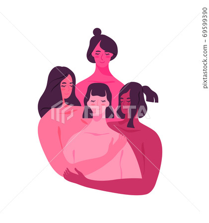 Happy women friends hugging together isolated Happy women friends hugging together isolated 69599390