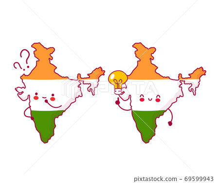 Cute happy and sad funny India map and flag 69599943