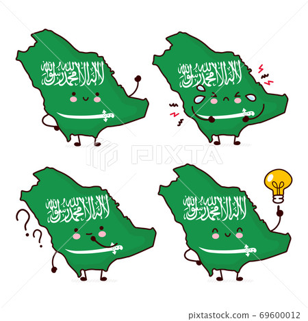 Cute happy funny Saudi Arabia map and flag Cute happy funny Saudi Arabia map and flag 69600012