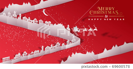 Christmas New Year paper cut village city banner Christmas New Year paper cut village city banner 69600578