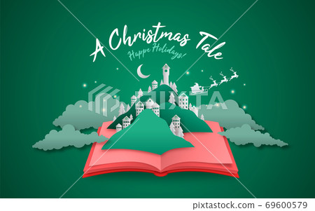 Christmas tale book with winter village landscape Christmas tale book with winter village landscape 69600579