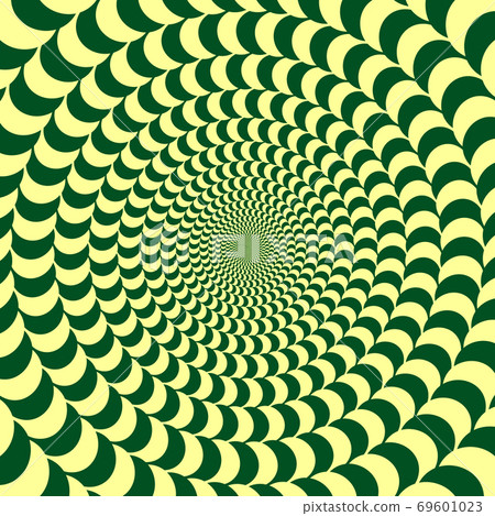 Optical illusion effect with green and yellow circles. 69601023