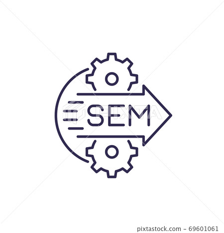 SEM icon, search engine marketing, line vector 69601061