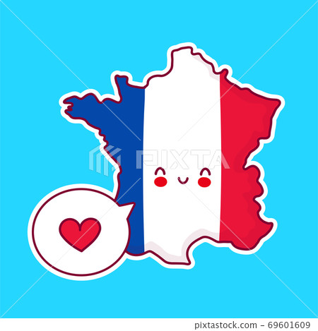 Cute happy funny France map and flag character Cute happy funny France map and flag character 69601609