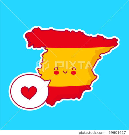 Cute happy funny Spain map and flag character Cute happy funny Spain map and flag character 69601617
