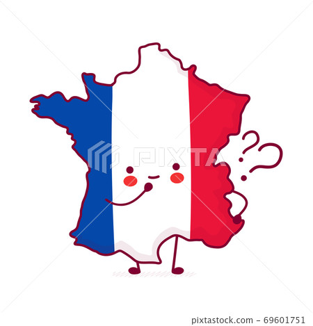 Cute happy funny France map and flag character 69601751