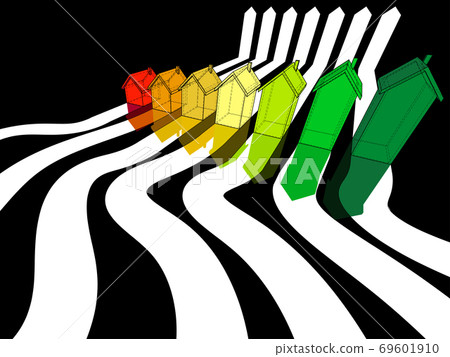seven detached houses certified in seven energetic classes in energy rating diagram 69601910