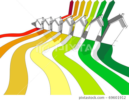 seven detached houses certified in seven energetic classes in energy rating diagram 69601912