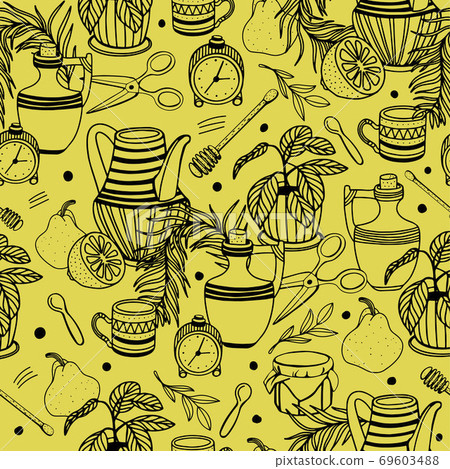 pattern with fruit,mug, jug,alarm clock,home plant pattern with fruit,mug, jug,alarm clock,home plant 69603488