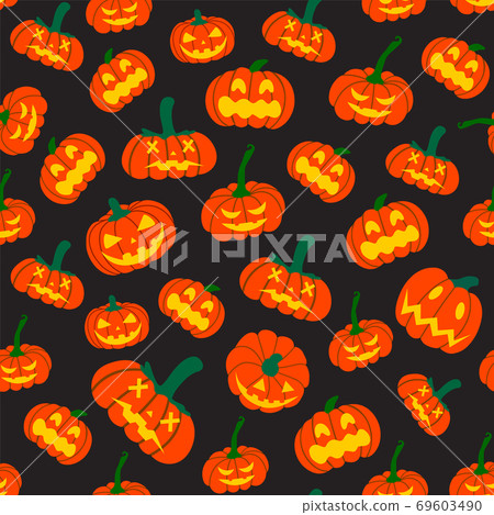 Seamless Halloween pumpkin pattern with faces 69603490