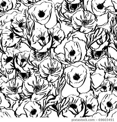 Seamless Botanical flower bouquet drawn by hand. Ink drawing Seamless Botanical flower bouquet drawn by hand. Ink drawing 69603491