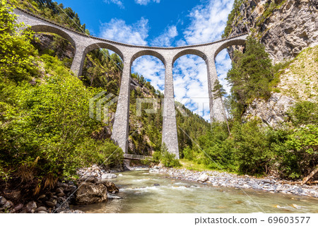 Landscape with Landwasser Viaduct in summer, Filisur, Switzerland 69603577