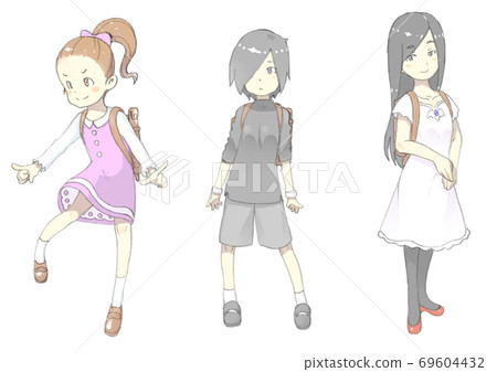 Elementary school trio (energetic child, boyish child, young lady) Elementary school trio (energetic child, boyish child, young lady) 69604432