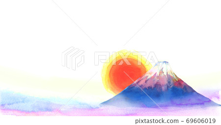 Watercolor background illustration of Mt. Fuji and sunrise Watercolor background illustration of Mt. Fuji and sunrise 69606019