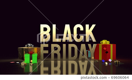 black friday  gold text and gift box on black background  for shopping content 3d rendering. 69606064