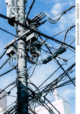 Wire pole and intricate electric wire 69608219