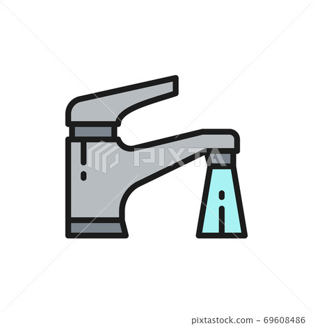 Vector water tap flat color line icon. - Stock Illustration [69608486 ...