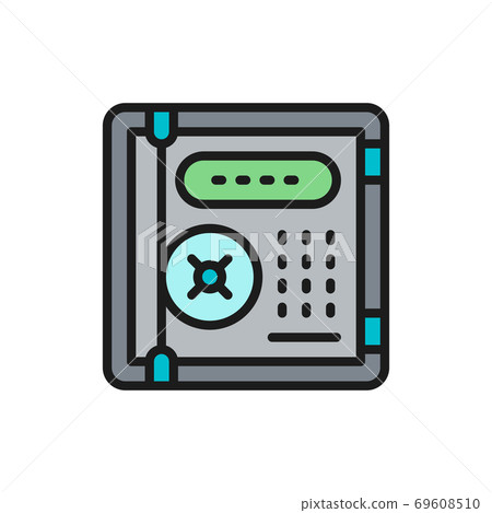 Electronic safe, personal protection, cryptography flat color line icon. 69608510