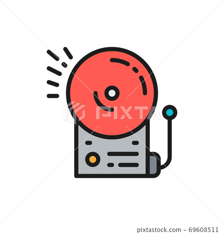 Fire alarm, school bell flat color line icon. Fire alarm, school bell flat color line icon. 69608511