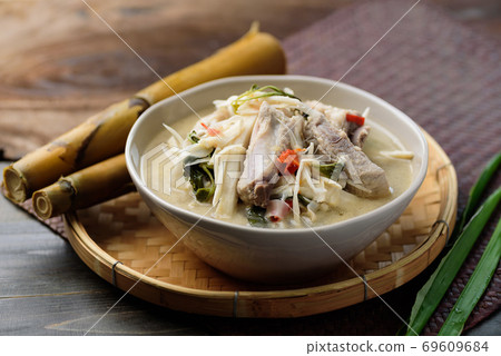 Local Thai food, Fermented bamboo shoot spicy soup with pork 69609684