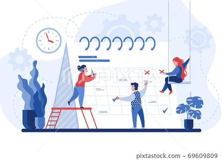 Planning concept. Entrepreneurship and calendar schedule planning with filling course campaign. Vector events social media content 69609809