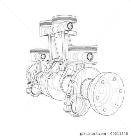 Engine pistons outline. 3d illustration 69611846