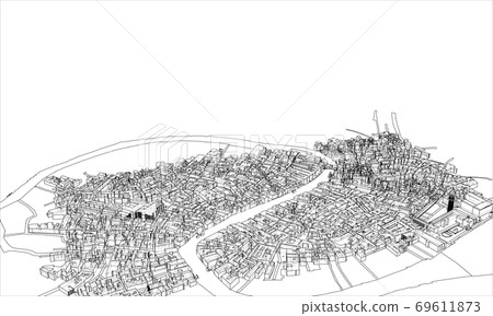 Outline city concept. Wire-frame style 69611873