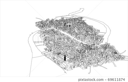 Outline city concept. Wire-frame style Outline city concept. Wire-frame style 69611874