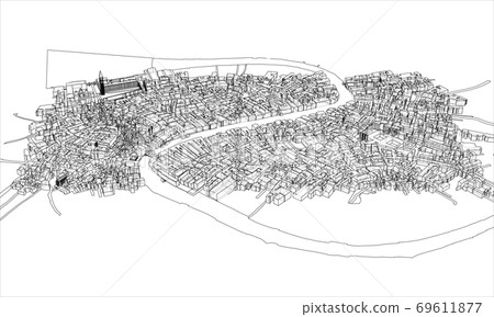 Outline city concept. Wire-frame style 69611877