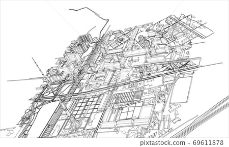 Outline city concept. Wire-frame style Outline city concept. Wire-frame style 69611878
