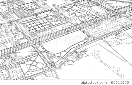 Outline city concept. Wire-frame style 69611900