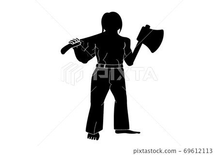 silhouette of a person with axe on white background. silhouette of a person with axe on white background. 69612113